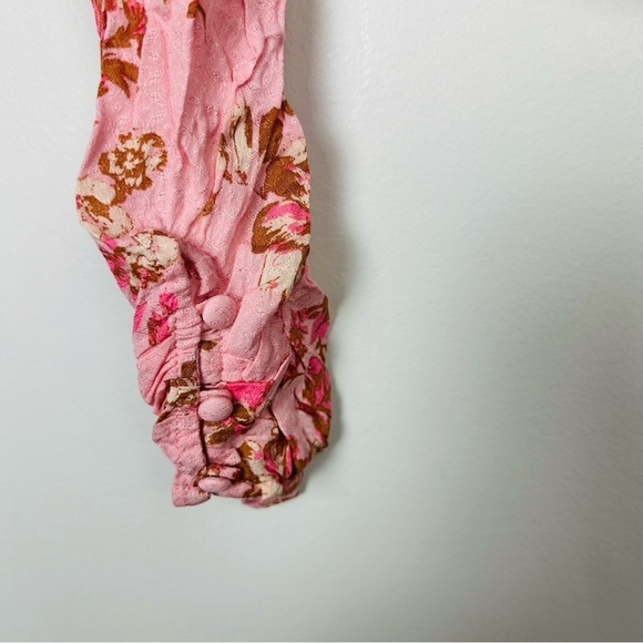 Free People NWT Floral Hilary Puff Sleeve Square Neck Top Pink Small OB1569574 - Picture 9 of 11